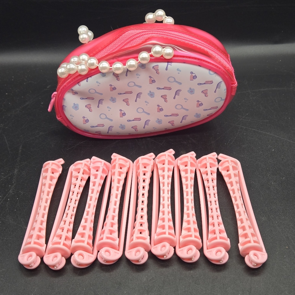 American Girl Doll Hair Care Styling 9 Curlers Accesories & Pearl Handle Purse
